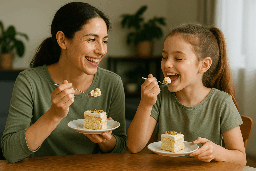 ケーキを食べる母娘